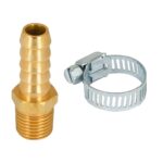 3/8" ID Air Hose End Repair Kit, Steel #6 Hose Clamp, Brass Barb, 1/4" MNPT